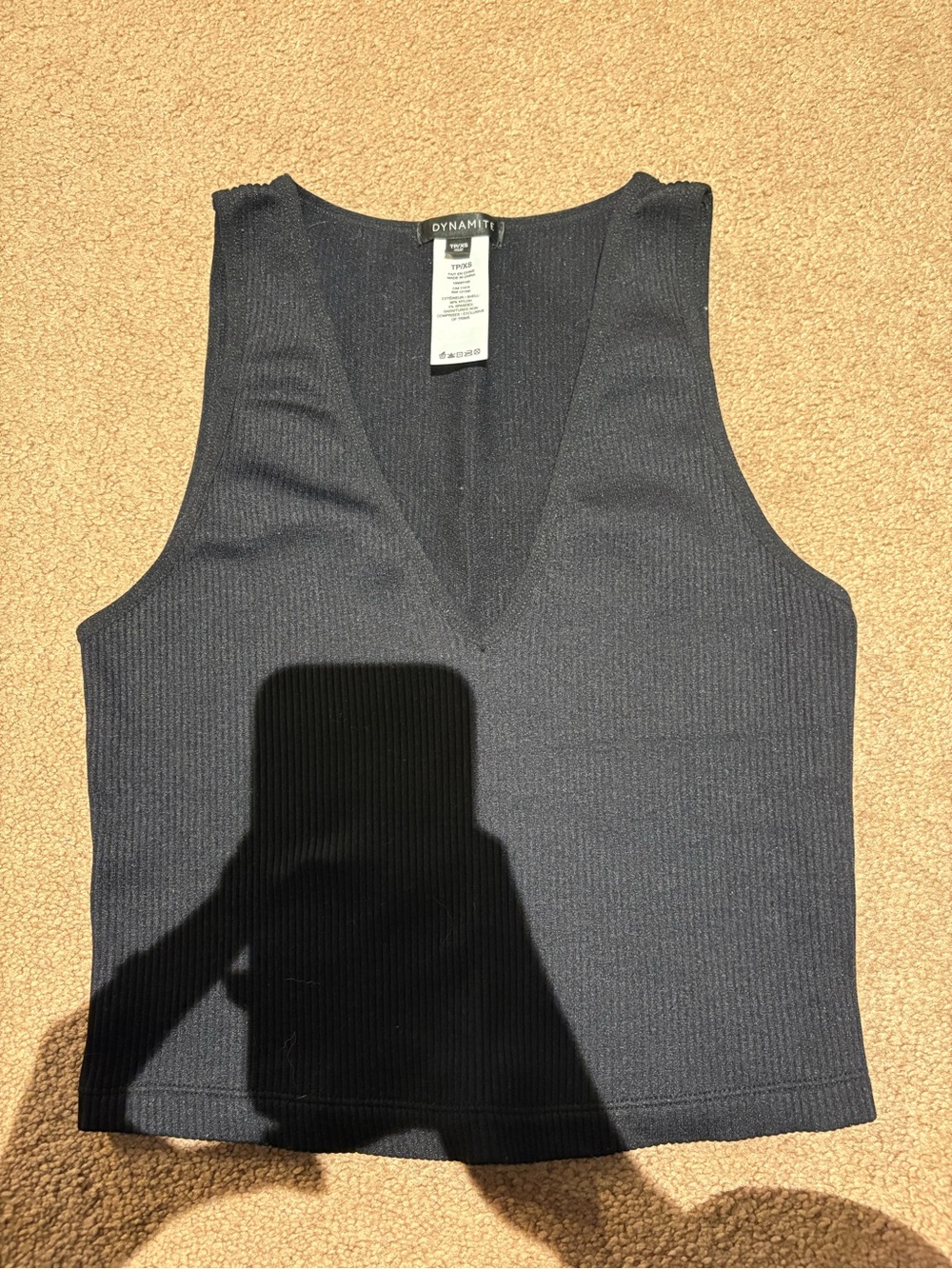 Dynamite Black Ribbed V-Neck Tank Top size xs